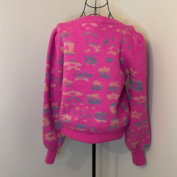 FATE PINK LEOPARD PUFF SLEEVE SWEATER | size M - Picture 7 of 10